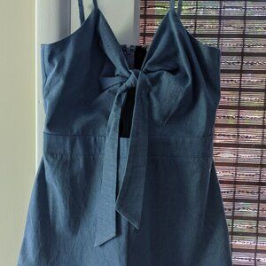 Hem and Thread Denim Romper with Front Cut Out